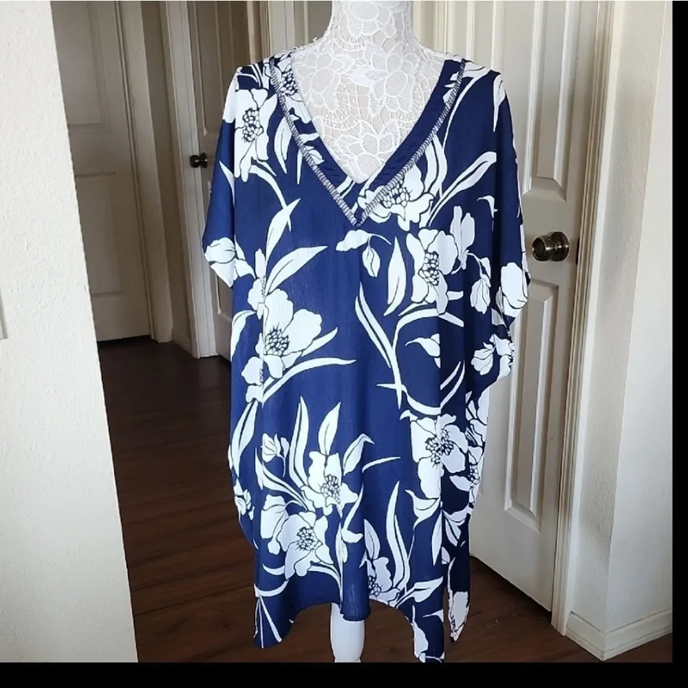 Kona Sol Floral‎ Tropical Aloha Hawaiian Beach Vibe Dress/ Cover-up Size XL